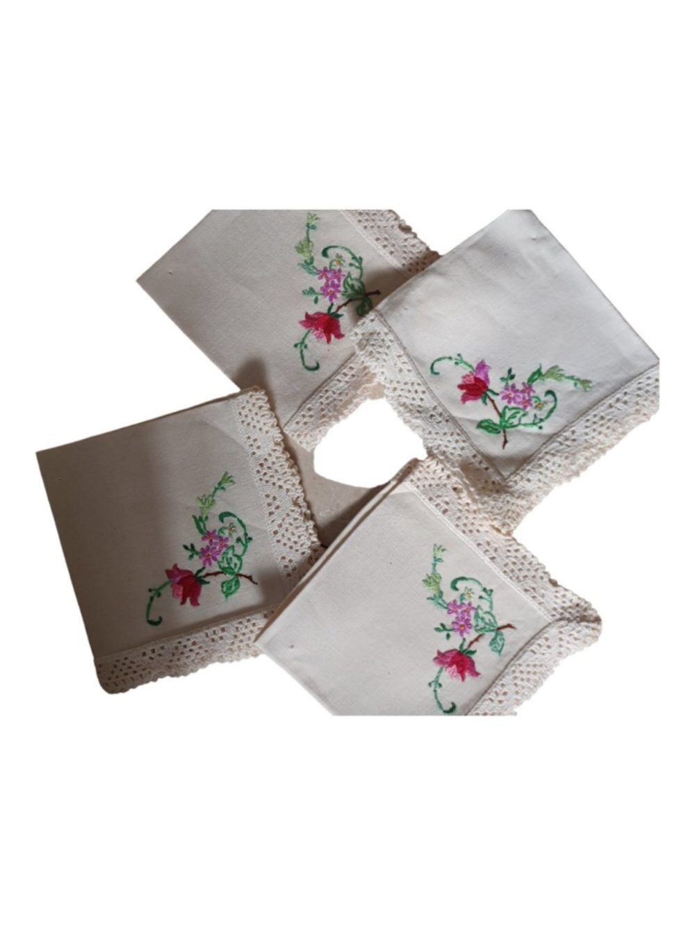 Vintage linen embroidered napkins‎ x four